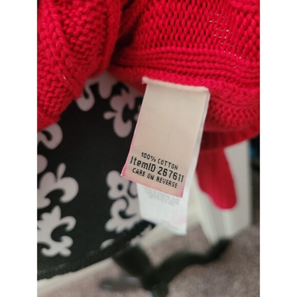 LL Bean Cable Knit Turtleneck Sweater Wmn L LS Red Christmas Holiday Fisherman - Picture 8 of 13